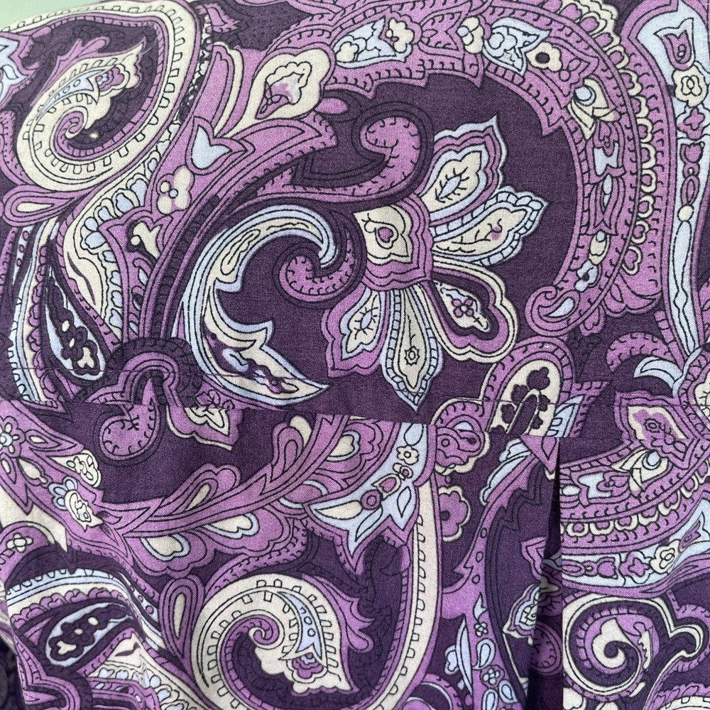 IZOD Lacoste Alligator Purple Paisley Button Up Blouse Shirt Top Size M - Picture 6 of 9